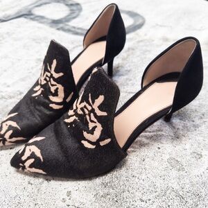 Ad & Daughters calf fur and suede pointy pumps